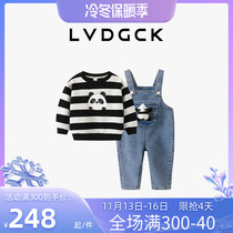 LVDGCK Girls Suit Spring 2022 New Child Cartoon Cowboy Toss Pants Two Packs