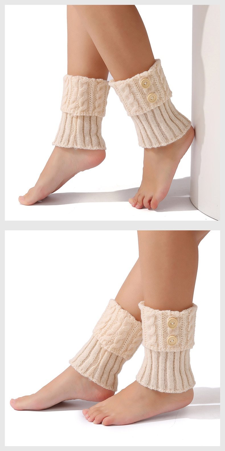 脚套女毛线保暖腿套翻口纽扣鞋靴套护腿袜套护脚腕防寒护踝脚踝