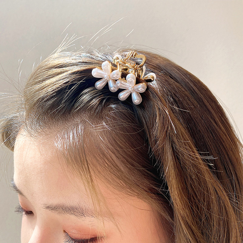 山茶花珍珠抓夹夏季少女头发头顶发夹侧边刘海发卡小号后脑勺头饰