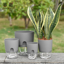 Lazy person Automatic suction flower pot green Laura brief approb. transparent indoor hydropony flower pot double water storage free of watering household size