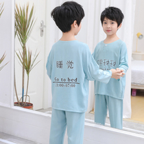 Childrens cotton silk pajamas summer thin section men and women middle and large childrens wide version cool cotton silk childrens home air conditioning clothing set