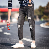 Knee Breaking Hole Jeans Male Tide Cards Summer Thin 2022 New Elastic Beggar Pants Men 90% Pants