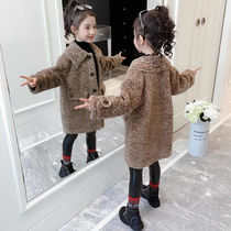 Girl lamb wool jacket with long section 2022 autumn and winter in children thickened wool sweater fashion trends One big coat