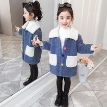 Girls coat autumn winter clothing 2022 new ocean gas thickened childrens clothing little girl leather hair integrated lamb velvet coat
