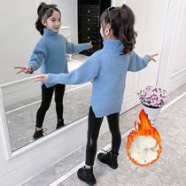 Girl High Collar Thickened Sweater 2022 Winter Dress New Children Imitation Water Mink Suede Big Boy Foreign Gas Plus Suede Cardiff