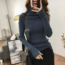 Turtleneck sweater women's new stacked collar all match bottoming shirt women's autumn winter 2022 glove sleeve slim thick knitwear