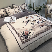 Italian double - sided milk duve autumn and winter thickness four pieces of simple pure color digital printing 1 8 m bed