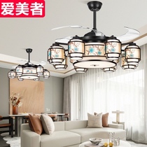 New Chinese fan chandelier living room ceiling fan lamp Hall lamp fan integrated invisible retro Chinese style 2021 New
