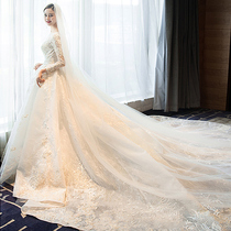 French long sleeve main wedding dress 2021 New tailing temperament bride small man thick arm conservative autumn and winter