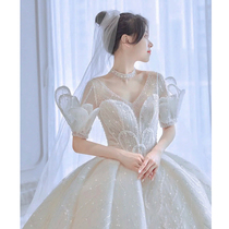 French light main wedding dress 2021 New temperament covering thick arm big tailing luxury high end Forest Super fairy dream girl