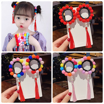 Hanfu headdress Childrens hair ornaments Red head rope does not hurt hair elasticity good Chinese style little girl head flower meatball headdress