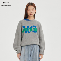 WESAME LAB Basic Knitwear Embroidered Round Neck Pullover Sweater Womens Outerwear Loose Ins Trendy Cool Long Sleeves