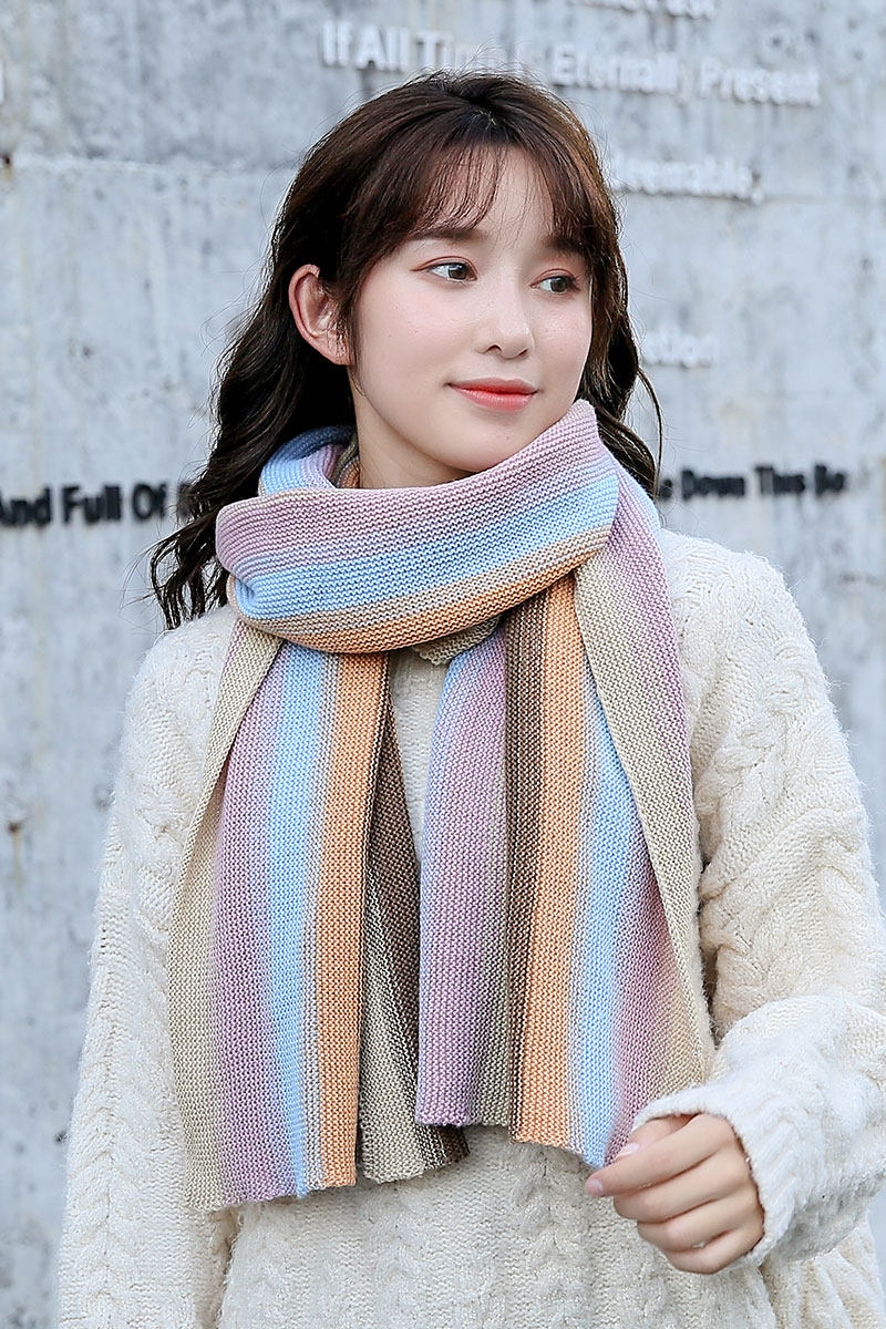 ntrx 彩虹围巾女针织毛线冬季可爱少女韩版萌百搭条纹春秋围脖潮