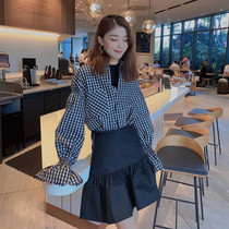 Year Amasch New Special 2022 Spring Autumn New Special Cabinet Womens Clothing Official Web 100 Hitch Plaid Horn Sleeve Shirt Woman
