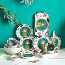 Naughty Spring Day Style Dishes Fairytale Cutlery Suit Home Ceramic Rice Bowls Single Creative Personality Soup Noodle Bowl Tray Composition