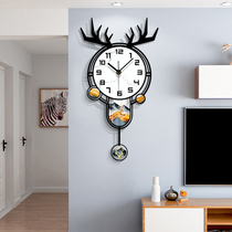 Nordic light luxury deer head clock wall clock living room home fashion personality creative hanging wall modern simple decorative clock