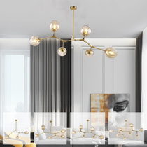 Postmodern all-copper chandelier Personality creative glass ball Living room dining room Simple model room art lamp