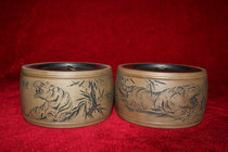 Cricket bowl Cricket pot Xinmin Wushe bronze drum shadow carving Tiger out of the mountain basin exported to Hong Kong 1960 Southern basin