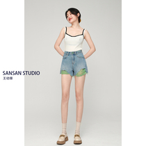 Wang Yushan high waist jeans female network red niche loose 2023 summer thin thin legs a word hot pants