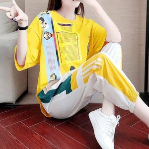 单件/套装 运动休闲女夏2021新款潮牌宽松显瘦韩版裤子短袖两件套