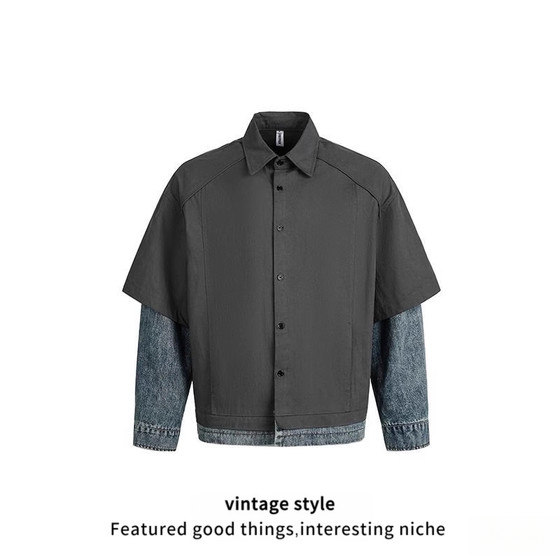 2025 autumn new American street trend denim splicing fake two-piece jacket lapel simple loose retro
2025 autumn new American street trend denim splicing fake two-piece jacket lapel simple loose retro