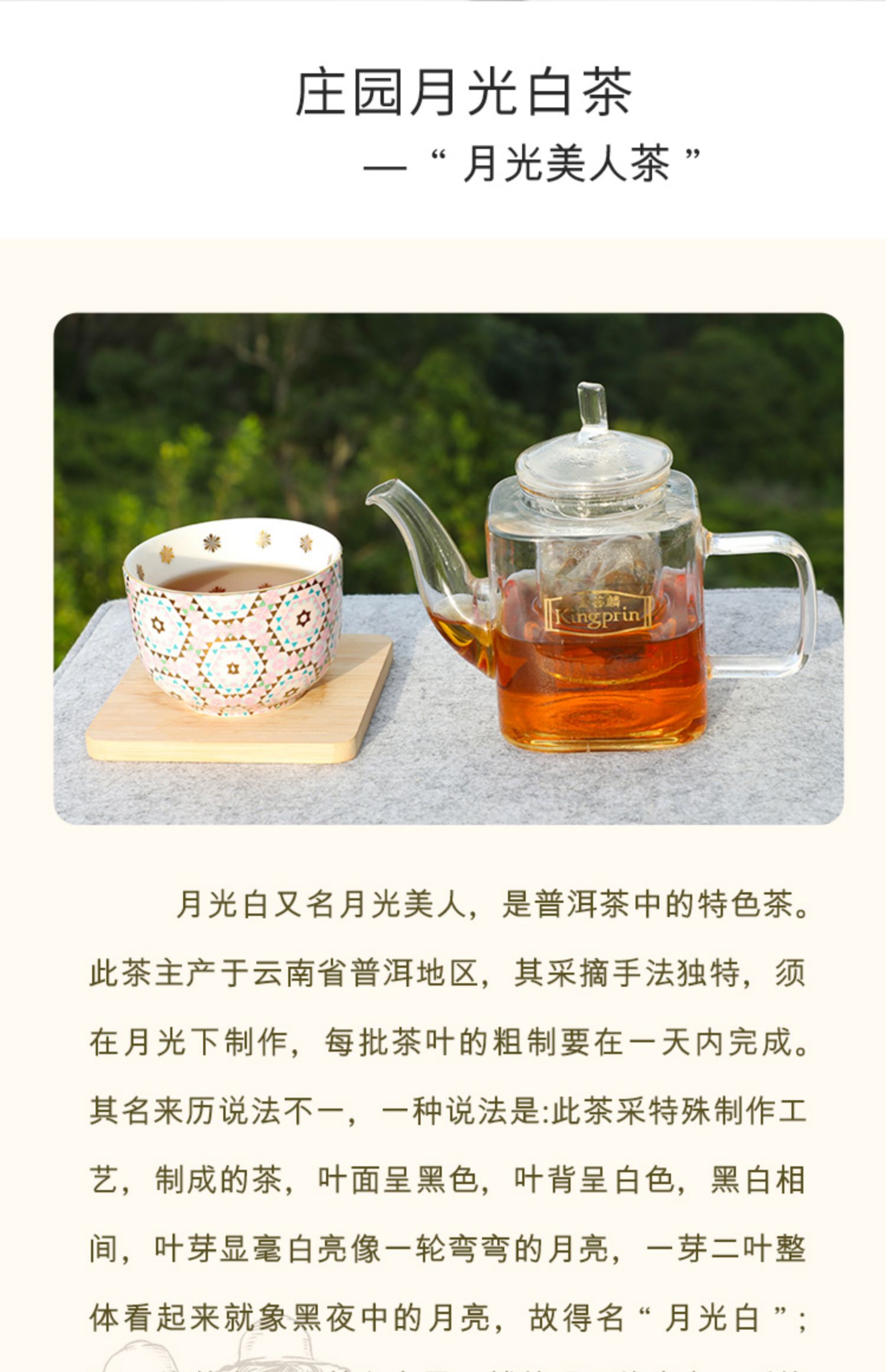 【金菩麟】庄园月光白茶云南普洱美人茶