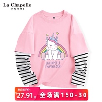 La Chapelle Girl T-shirt Spring and Autumn Thin Childrens Wear Cotton Top Autumn Fake Two Long Sleeve Childrens Autumn Dress