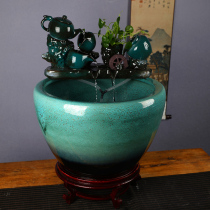 Jingdezhen ceramic fish tank Chinese large goldfish tank Large running water fish basin turtle tank household living room ornaments