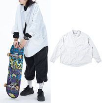 cityboy Japanese retro short sleeve shirt men and women long sleeve art male Hong Kong style students solid color loose shirt tide