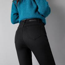 Black jeans womens velvet high waist autumn and winter wild 2020 new velvet thin velvet elastic thin pants