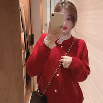  2020 new bottoming sweater knitted cardigan inside womens autumn and winter can be worn outside lace stitching top jacket tide