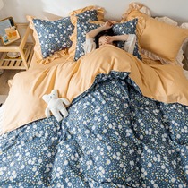 Simple and fresh Korean teenage lace leaves lace with four pieces of grinding water wash cotton bed skirt