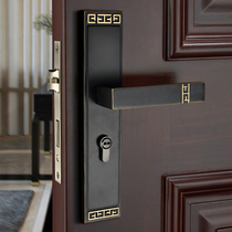 New Chinese style door lock all copper antique household universal indoor bedroom silent room door lock pure copper wood door handle