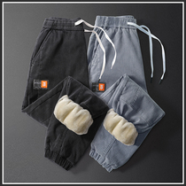 Tide brand 2021 autumn and winter plus velvet toe jeans mens new wild loose straight Harlan casual long pants