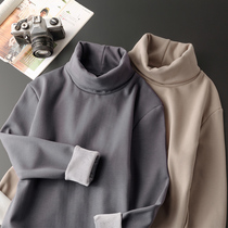Tide brand new high collar slim T-shirt sweater base shirt men winter trend plus velvet warm interior long sleeve top