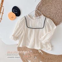 Girl White Shirt Pure Cotton Baby Doll Shirt 2021 Autumn Dress New Korean Version Children Spring And Autumn Long Sleeve Blouse Clothes