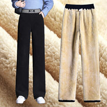 Plus velvet thickened corduroy high waist wide leg pants children 2021 autumn and winter New loose thin straight pants