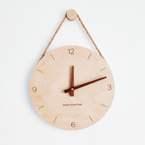 Nordic solid wood wall clock living room personality creative fashion Japanese modern simple log clock wall clock living room customization