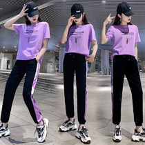 Sports Suit Women Summer 2021 New Korean Version Fashion Trends Pure Cotton Short Sleeves Casual Wear Two Sets Summer Clothes