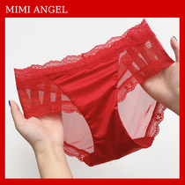 Mimi Angel's life-year-old female underwear big red wedding lace lady low waist sexy underwear