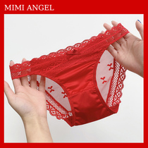 Mimi Angel's life-long panties female tiger red newly married wedding lace lady sexy triangle panties