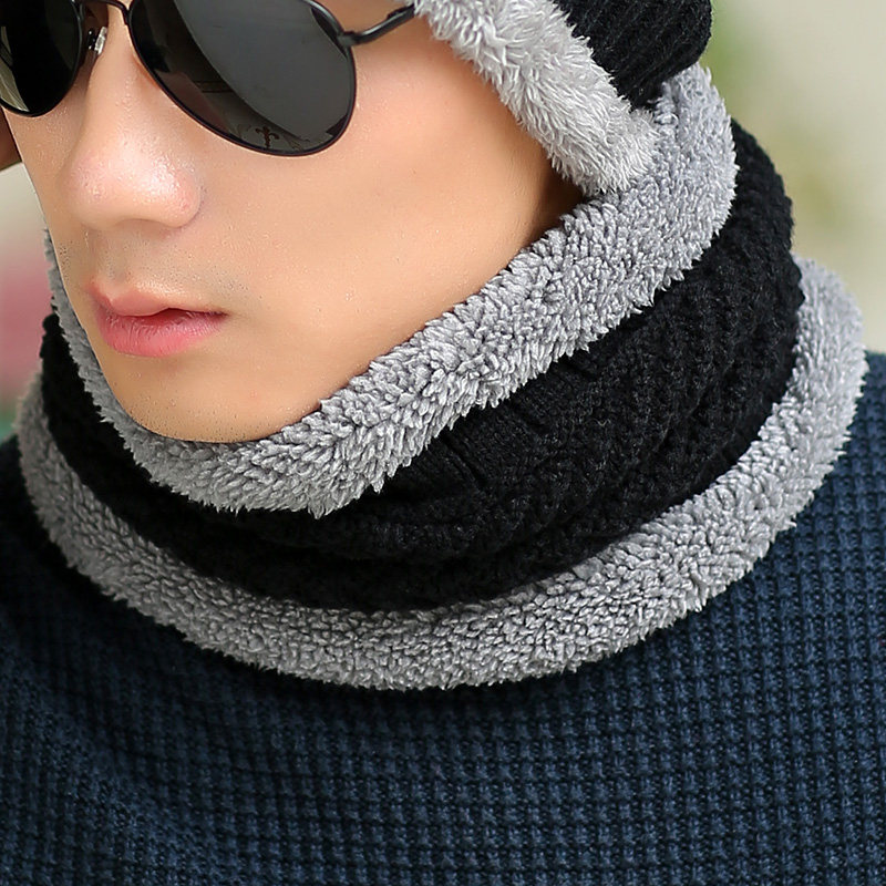 诗玛迩 冬天男士围脖 保暖加绒脖套单圈加厚套头冬季骑车护脖围巾