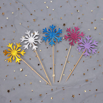 Glitter snowflake cake decoration card winter scene birthday party plug-in silver blue card 10 pack