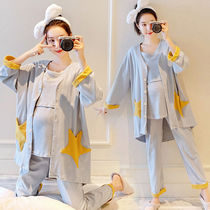 Pure cotton moon clothing for pregnant women in spring and autumn pajamas three sets of lactating women feeding T-shirts for pregnant women