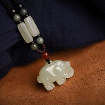 Natural white jade elephant pendant auspicious male and female clack chain jade children real jade jade crash couple