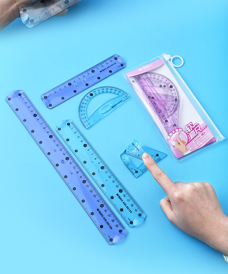 晨光小学生软尺子套装20cm带波浪线软尺学生文具套装多功能量角器