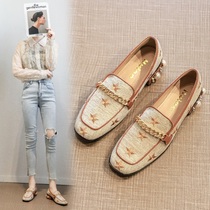 2021 spring new autumn shoes fashion British square head star embroidery thick heel fairy wind women's shoes