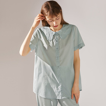 XEXZ2022 year new sleepwear woman Summer thin short sleeve embroidered home Costume Doll Collar set Two sets