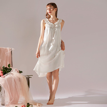 XEXZ Sleeping Dress Woman 2022 New Summer Real Silk Method Retro Lotus Leaf Side Mulberry Silk Harness Sleeping Clothes