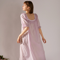 XEXZ Sleeping Dress Woman 2022 New Xia Bo Lanterns Cuff square lace Splicing Pure Cotton Palace Court Wind Pyjamas